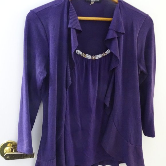 Cable & Gauge Purple Petite Medium Cocktail Beaded Neckline Blouse - Picture 1 of 7